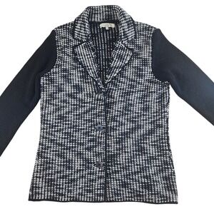 Cocogio Italy Knit Blazer Jacket Black White Pattern Size M Acrylic Wool Blend